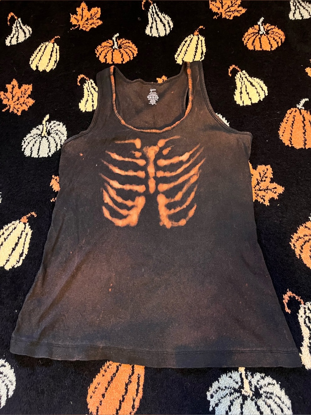#27 Black Tank Top with Orange Skeleton Graphic